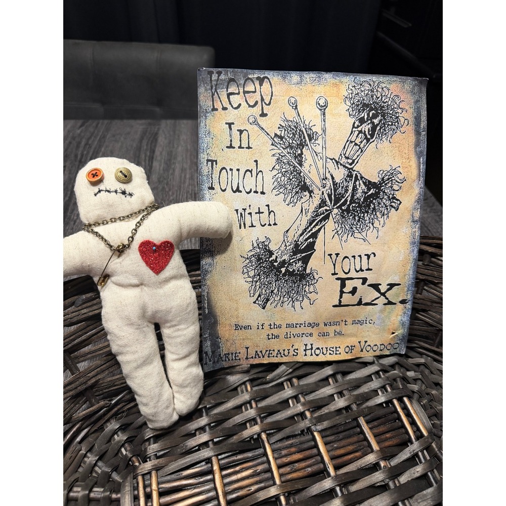 Handmade Voodoo Doll Rustic Folk‎ Art Whimsical Charm Red Heart Safety Pin